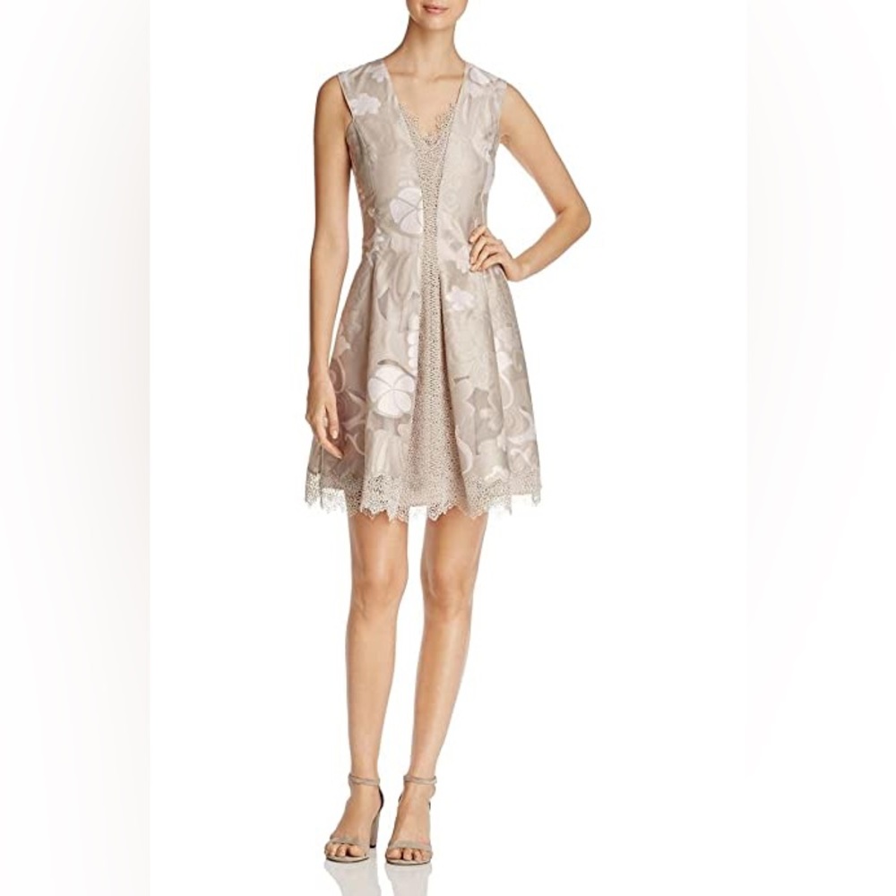 Elie Tahari Lola Sleeveless Floral Lace-Trim Dress, Multi